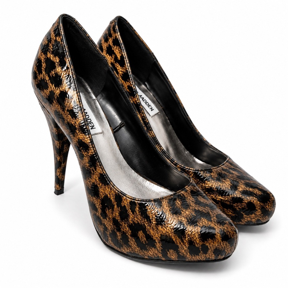 Steve Madden Metallic Leopard Print Almond Toe Stiletto Pumps Brown Black Gold